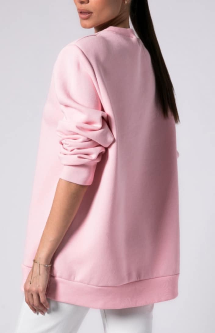 Μπλούζα φούτερ χνούδι μακρυμάνικη με βάτες Light pink - Dark brown