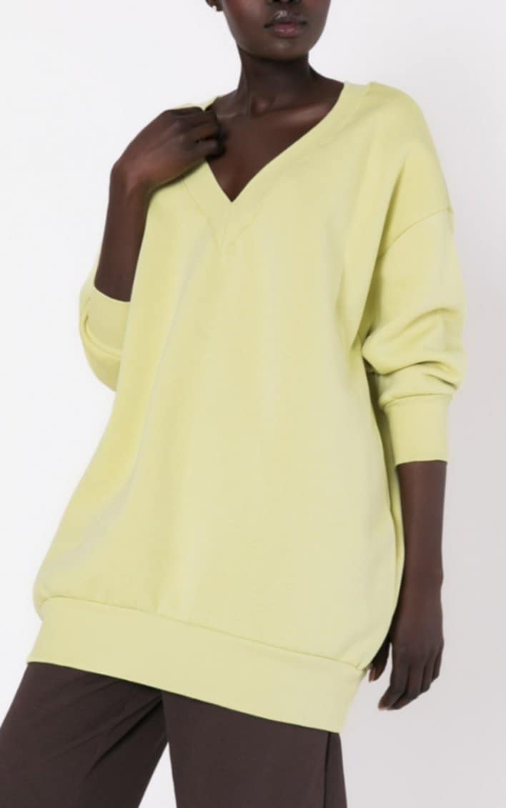 Μπλούζα φούτερ χνούδι oversized με "V" Lime