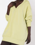 Μπλούζα φούτερ χνούδι oversized με "V" Lime