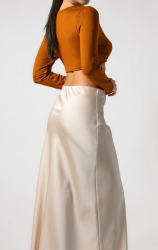 Crop top κρουαζέ Μουσταρδί,Κανέλα, Ροζ σκούρο