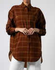 Πουκάμισο μακρυμάνικο καρό oversized Καφέ - Μουσταρδί