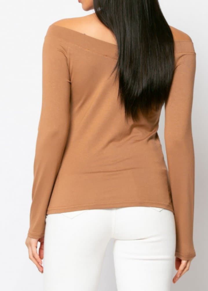 Μπλούζα Viscose με "V" μπροστά και πίσω Κανέλα σκούρο, Κάμελ, Εκρού,Μουσταρδί