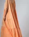 Φόρεμα maxi αμάνικο oversized με βολάν και ζώνη Apricot