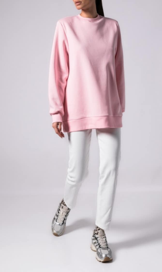 Μπλούζα φούτερ χνούδι μακρυμάνικη με βάτες Light pink - Dark brown