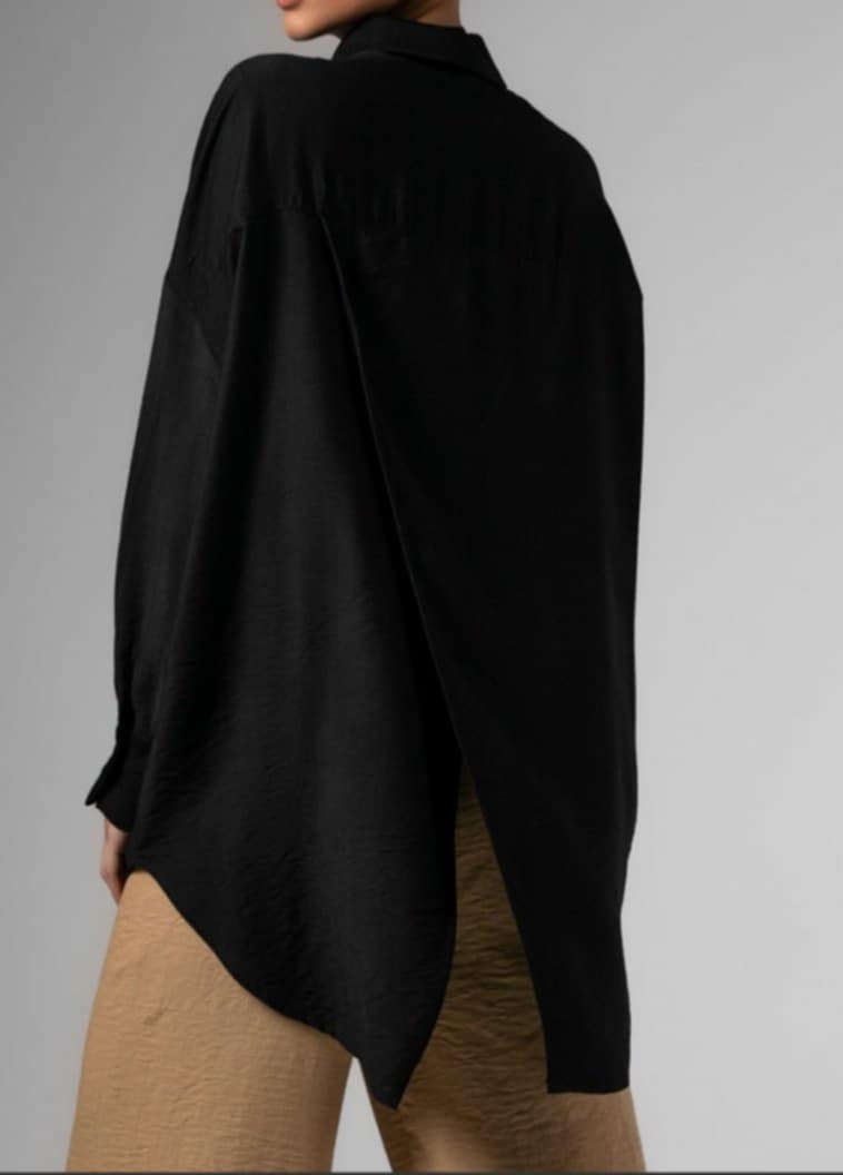Πουκάμισο Oversized μακρυμάνικο με άνοιγμα στην πλάτη Petrol &amp;  Black
