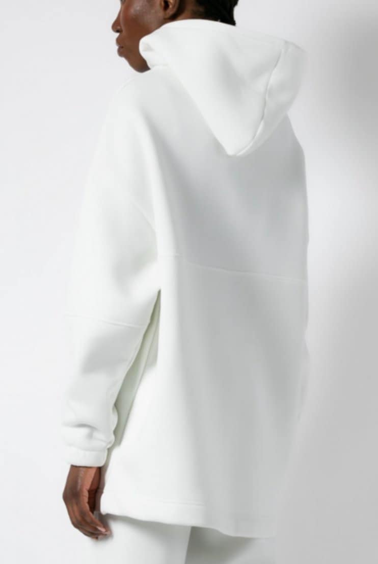 Μπλούζα φούτερ χνούδι oversized με φερμουάρ και κουκούλα Μαύρο &amp; Εκρού