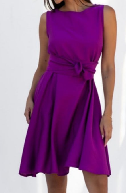 Φόρεμα mini με &quot;V&quot; πλάτη και ζώνη σε &quot;A&quot; γραμμή Green,Black,Purple