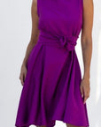 Φόρεμα mini με "V" πλάτη και ζώνη σε "A" γραμμή Green,Black,Purple