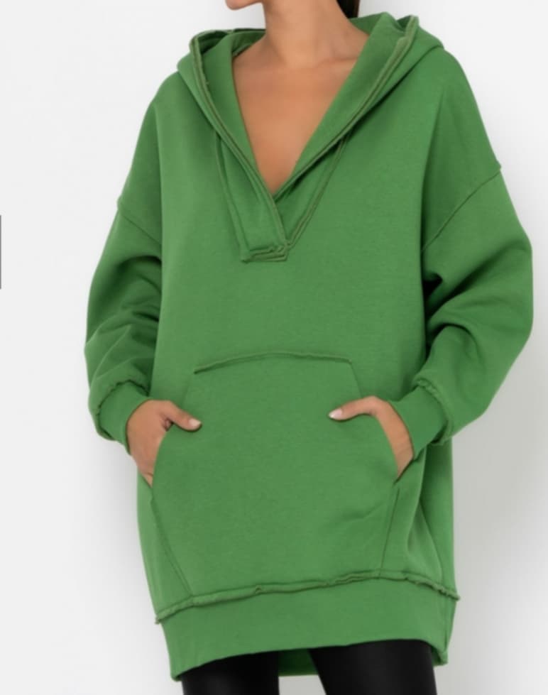 Μπλούζα φούτερ χνούδι μακρυμάνικη με "V", κουκούλα, τσέπη και εξωτερικές ραφές Apricot-Black-ΛΑΔΙ ΑΝΟΙΧΤΟ-ΛΑΔΙ ΣΚΟΥΡΟ