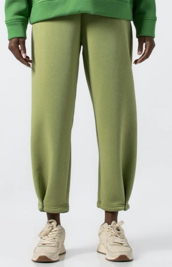 Παντελόνι φούτερ χνούδι με λάστιχο στην μέση και τρουκ στο τελείωμα Γκρι μελανζέ light &amp; Λαδί ανοιχτό