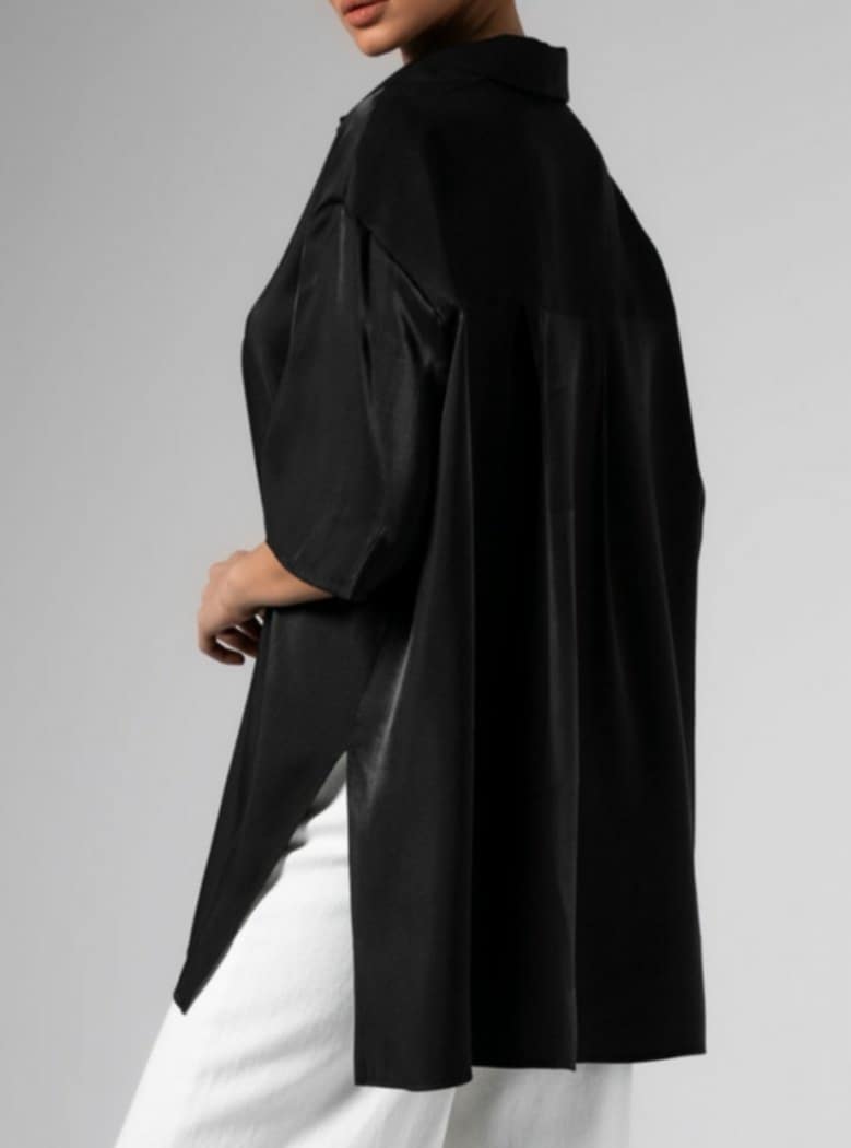 Πουκάμισο Oversized κοντομάνικο σε γυαλιστερή όψη με άνοιγμα στο πλάι Dark olive &amp; Black