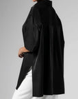 Πουκάμισο Oversized κοντομάνικο σε γυαλιστερή όψη με άνοιγμα στο πλάι Dark olive & Black